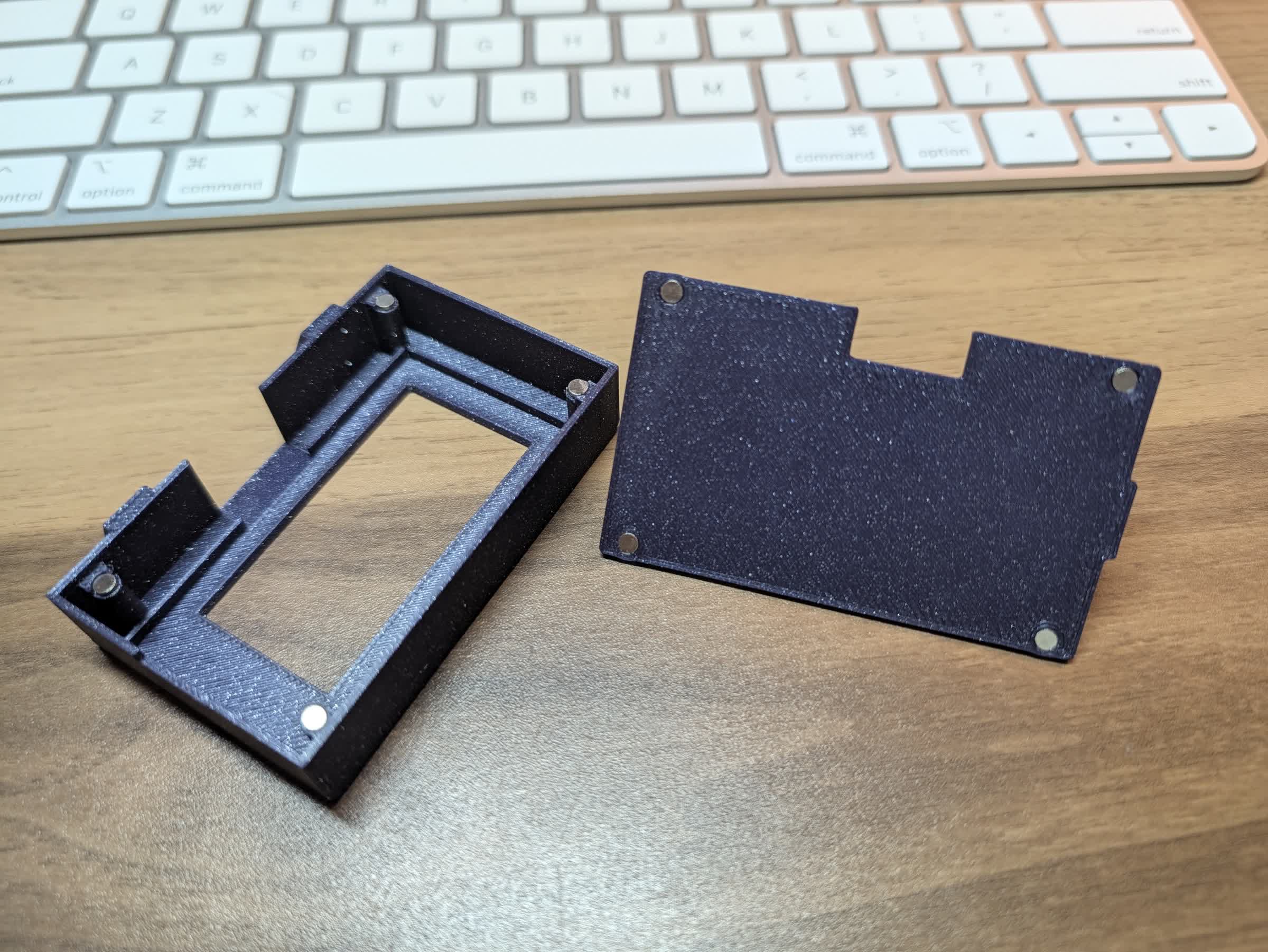 The frame and magnetic backplate with all eight magnets installed