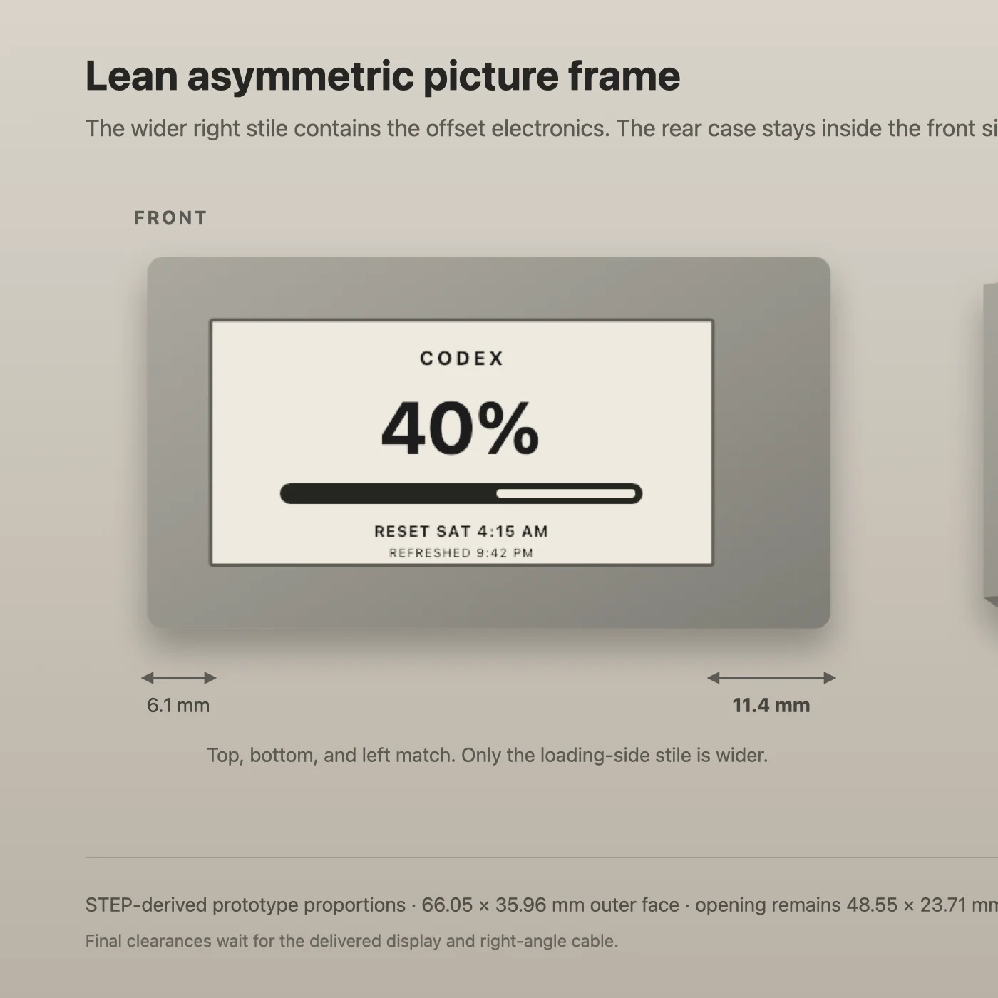 Measured asymmetric frame proposal with the right edge wider than the other sides