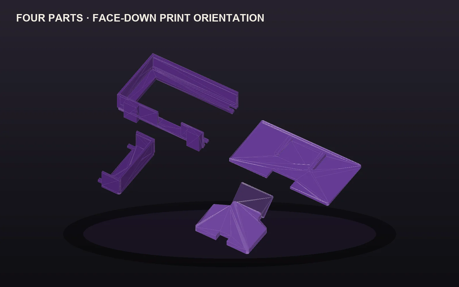 CAD rendering of the four original printable enclosure parts