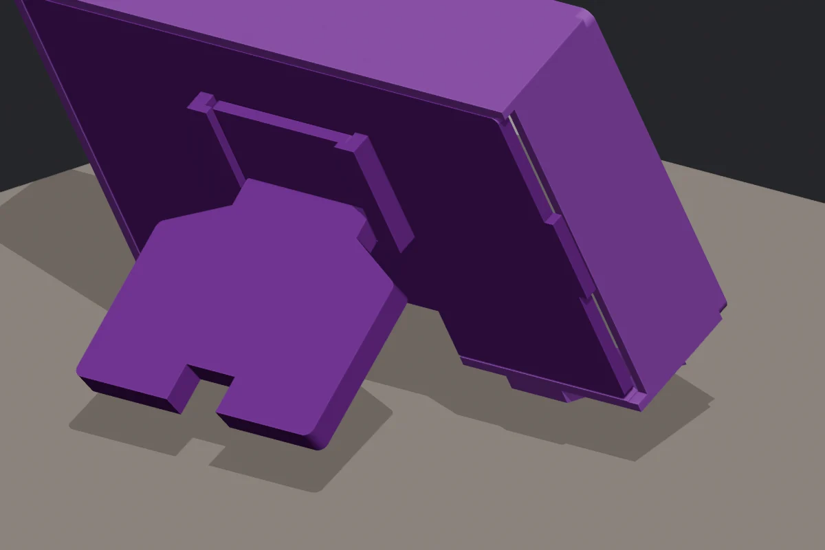 CAD side view of the enclosure leaning back at 60 degrees from the desk