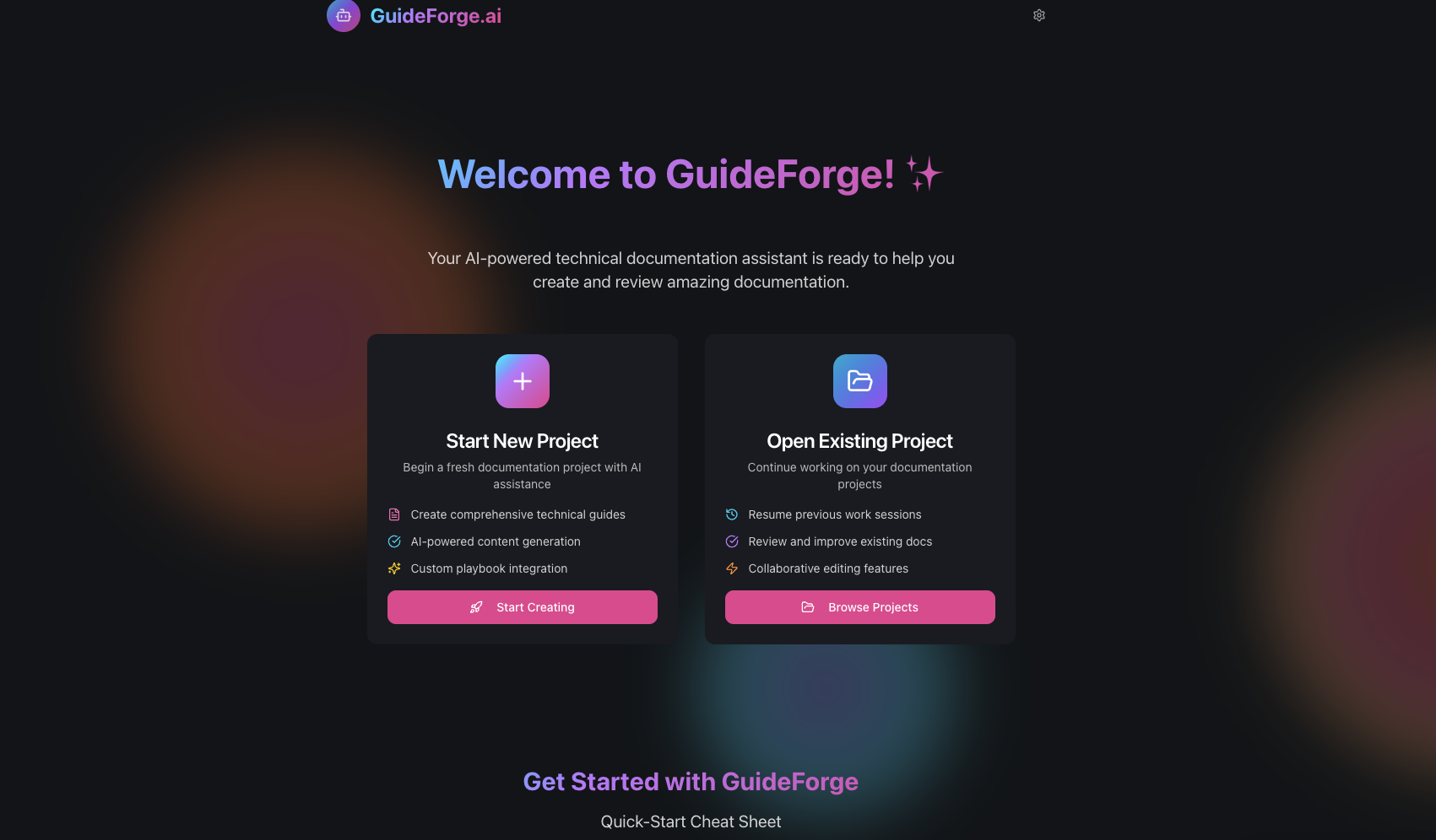 Screenshot of GuideForge home